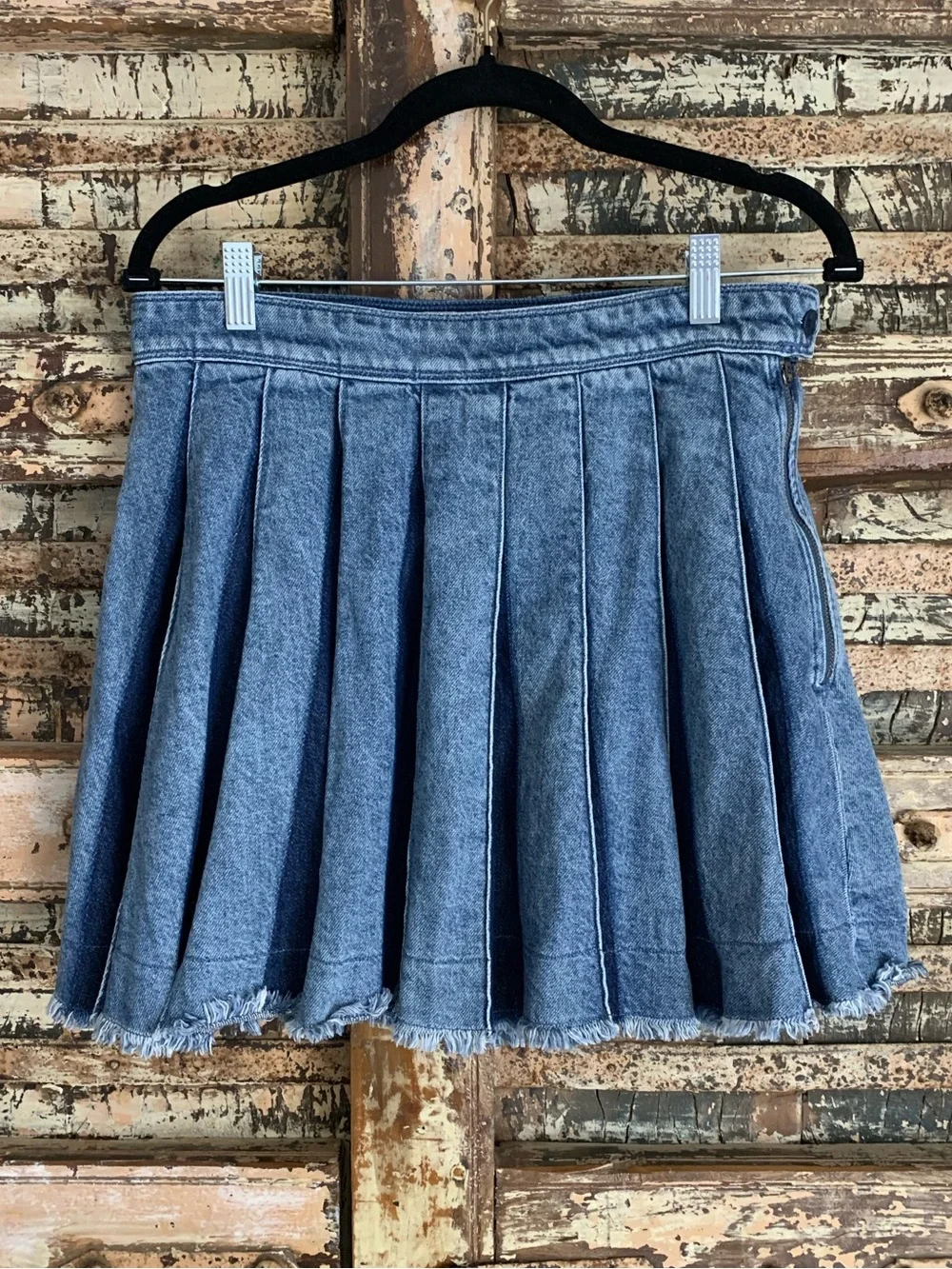 GAP Denim Mini Circle Skirt Panelled Dark Light Blue Frayed Hem Grunge Y2K 28 6R - Picture 2 of 10